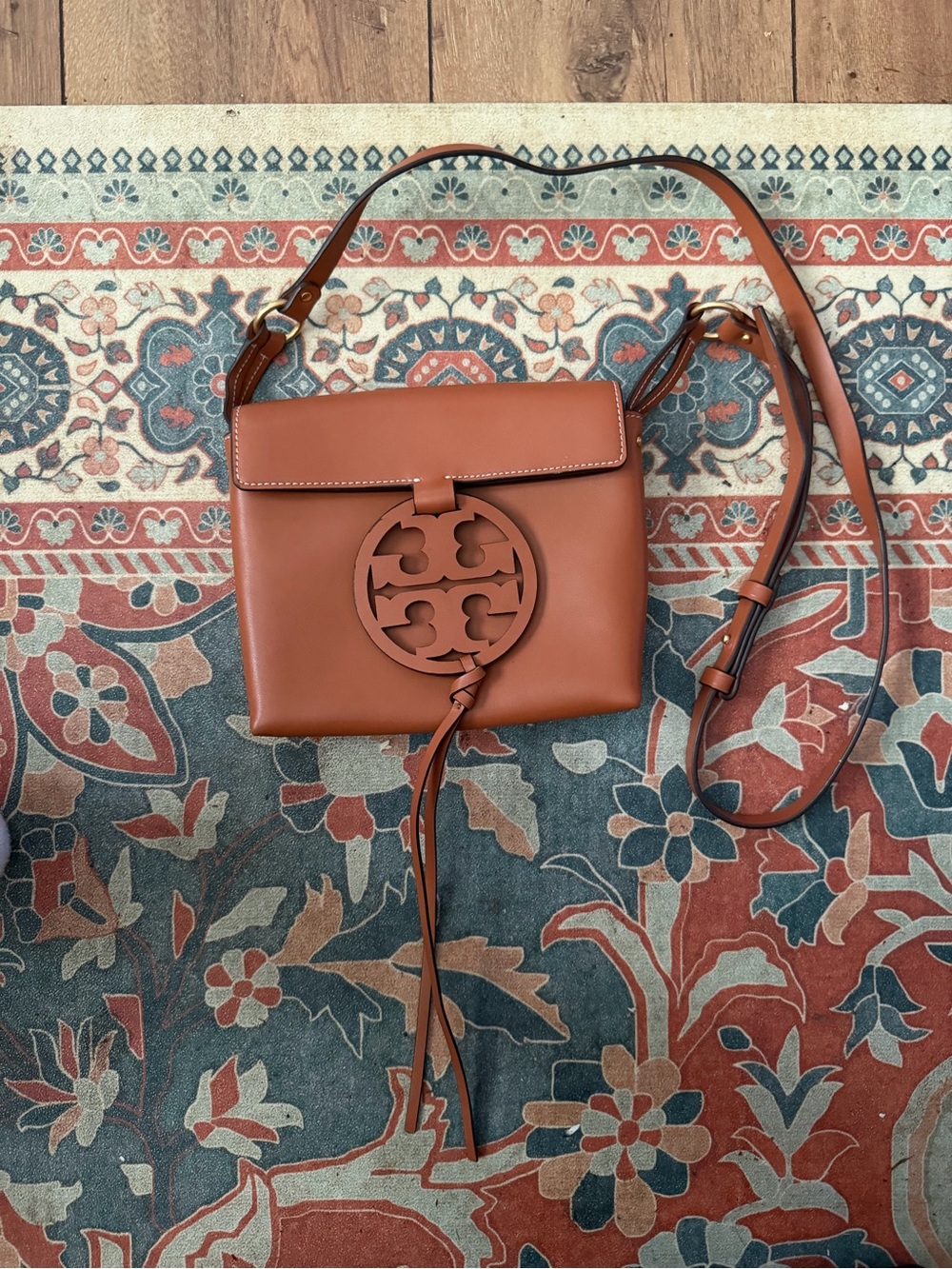 Tory Burch Miller Tan Leather Crossbody with Logo Medallion